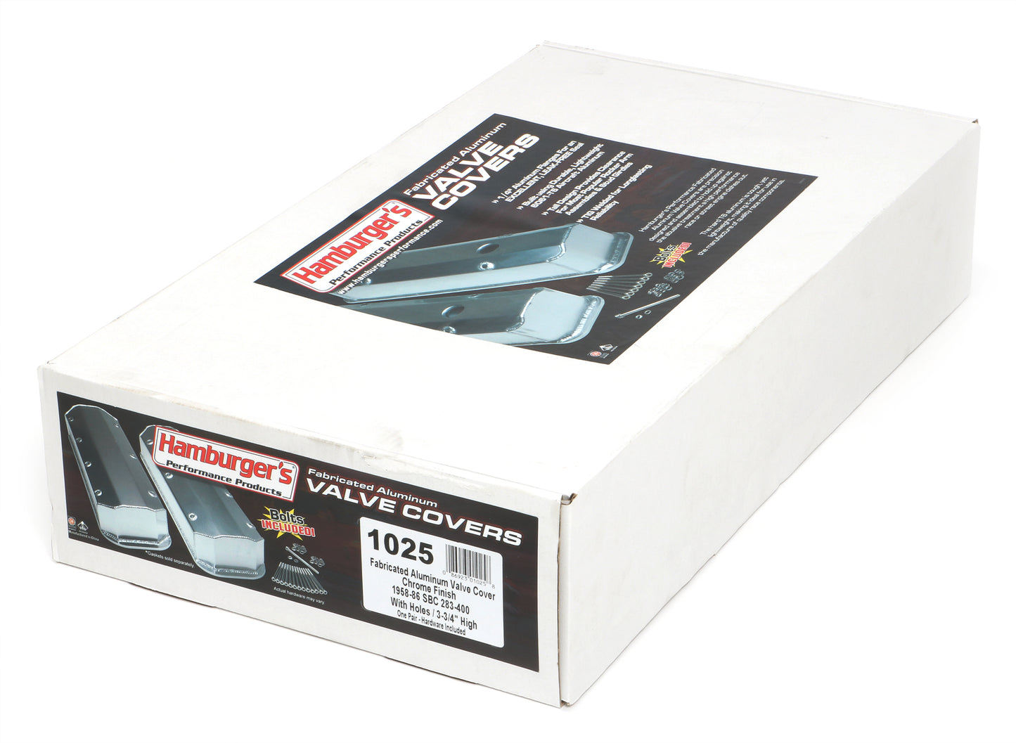 HAMBURGER'S PERFORMANCE PRODUCTS FABRICATED ALUMINUM VALVE COVERS CHROME SBC WITH HOLE 1025