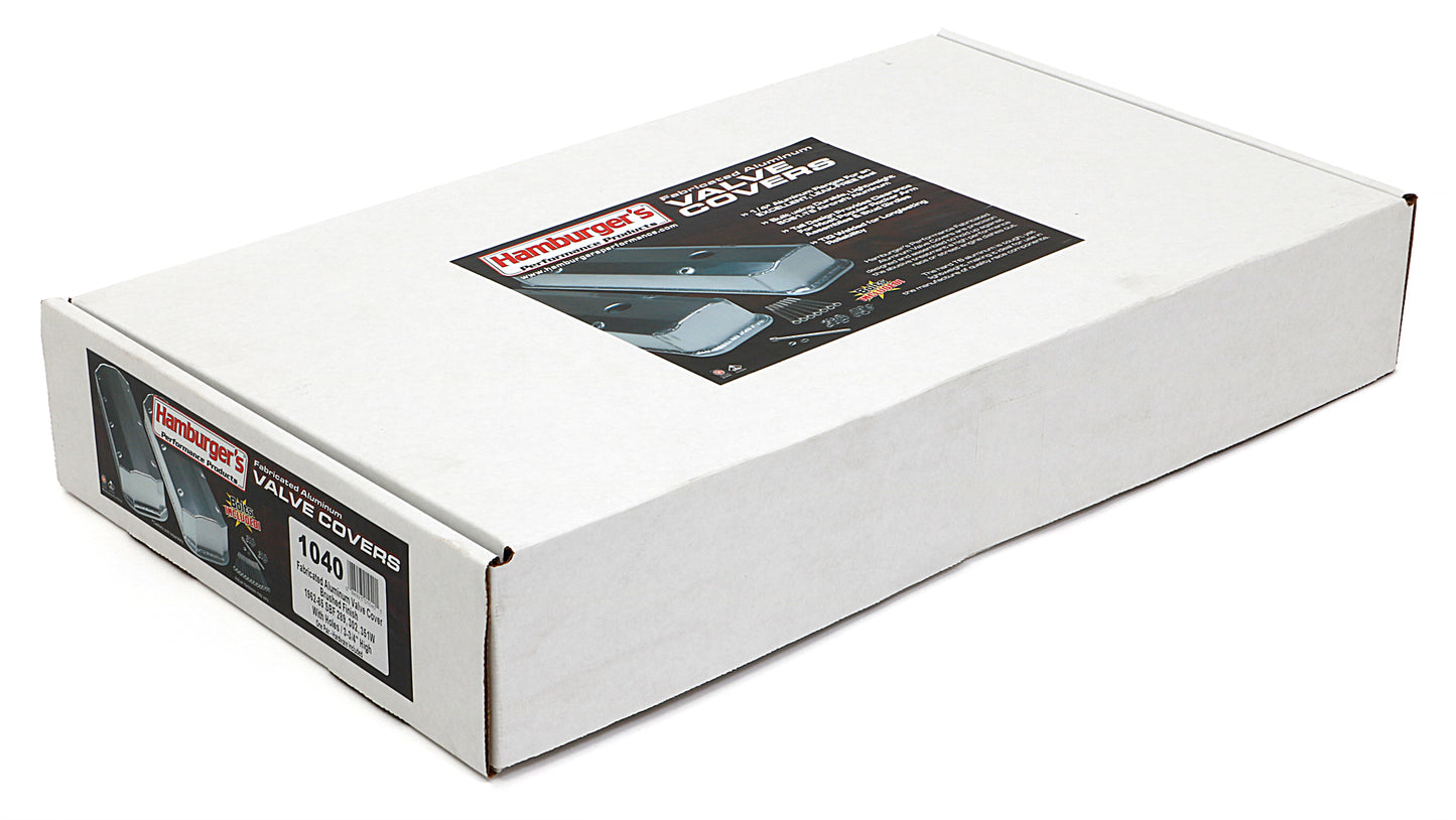 HAMBURGER'S PERFORMANCE PRODUCTS FABRICATED ALUMINUM VALVE COVERS BRUSHED SB FORD WITH HOLE 1040