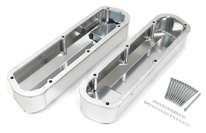 HAMBURGER'S PERFORMANCE PRODUCTS FABRICATED ALUMINUM VALVE COVERS BRUSHED SB FORD WITH HOLE 1040
