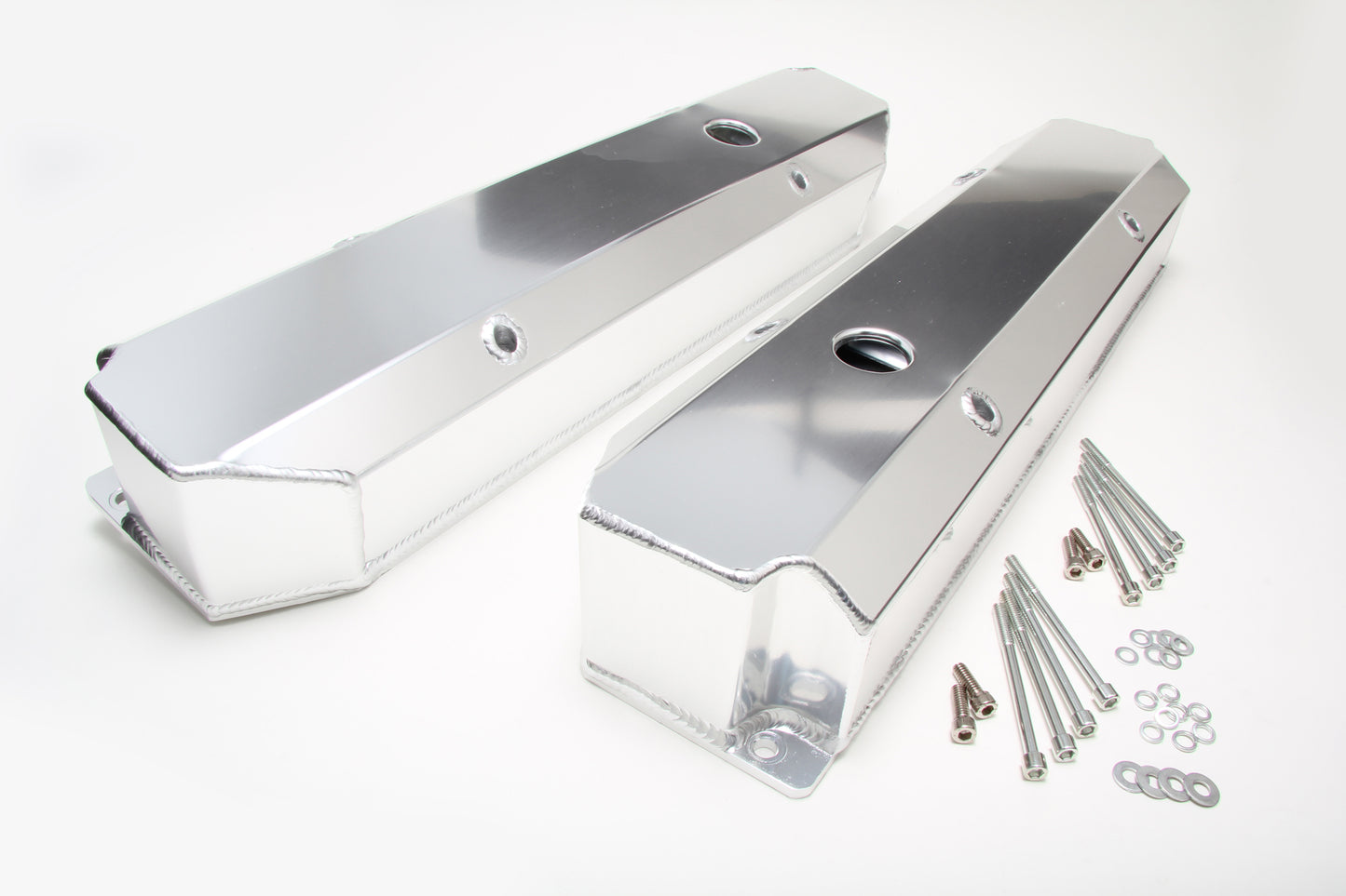 HAMBURGER'S PERFORMANCE PRODUCTS POLISHED ALUMINUM FABRICATED VALVE COVERS; MOPAR BB ENGINES; WITH HOLES/BAFFLES 1052