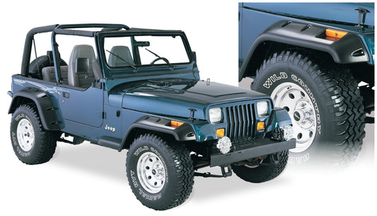 Bushwacker 10909-07 Black Jeep Cutout Style Textured Finish 4-Piece Fender Flare Set For 1987-1995 Jeep Wrangler YJ (Excludes Renegade)