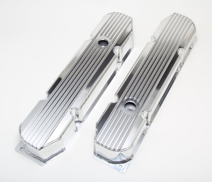 HAMBURGER'S PERFORMANCE PRODUCTS FABRICATED ALUMINUM VALVE COVERS WITHFINS; MOPAR BB V8 383-426-440; 1958-88; WITH HOLES- POLISHED ALUMINUM 1116
