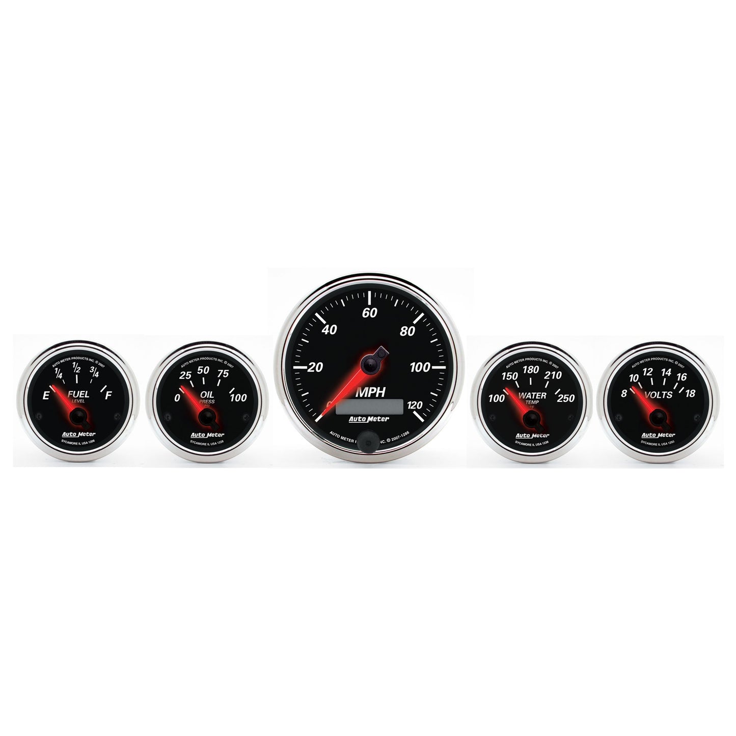 AutoMeter 5 PC. GAUGE KIT 3-3/8 in. & 2-1/16 in. ELEC. SPEEDOMETER DESIGNER BLACK II 1201