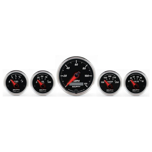 AutoMeter 5 PC. GAUGE KIT 3-3/8 in. & 2-1/16 in. ELEC. SPEEDOMETER DESIGNER BLACK II 1201