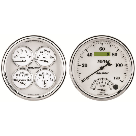 AutoMeter 2 PC. GAUGE KIT 5 in. QUAD & SPEEDOMETER 240-33 O OLD TYME WHITE II 1203