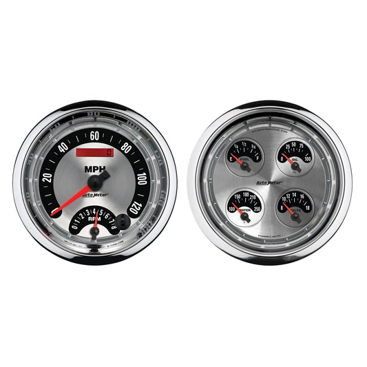 AutoMeter 5 in. QUAD GAUGE 8K RPM/120 MPH/100 PSI/100-250 Fahrenheit/8-18V/240-33 O AMERICAN MUSCLE 1205