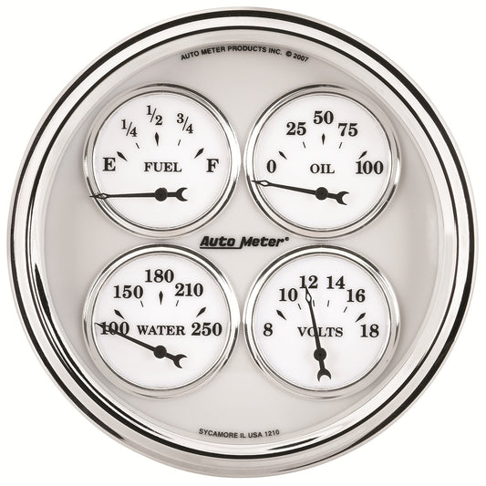 AutoMeter 5 in. QUAD GAUGE 100 PSI/100-250 Fahrenheit/8-18V/240-33 O OLD-TYME WHITE II 1210