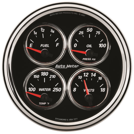 AutoMeter 5 in. QUAD GAUGE 100 PSI/100-250 Fahrenheit/8-18V/240-33 O DESIGNER BLACK II 1211