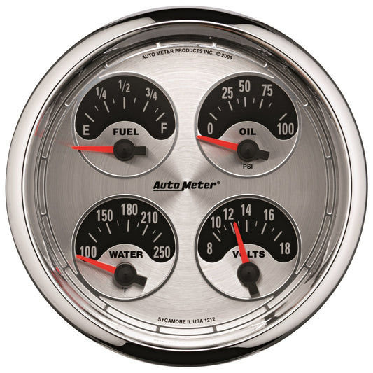 AutoMeter 5 in. QUAD GAUGE 100 PSI/100-250 Fahrenheit/8-18V/240-33 O AMERICAN MUSCLE 1212
