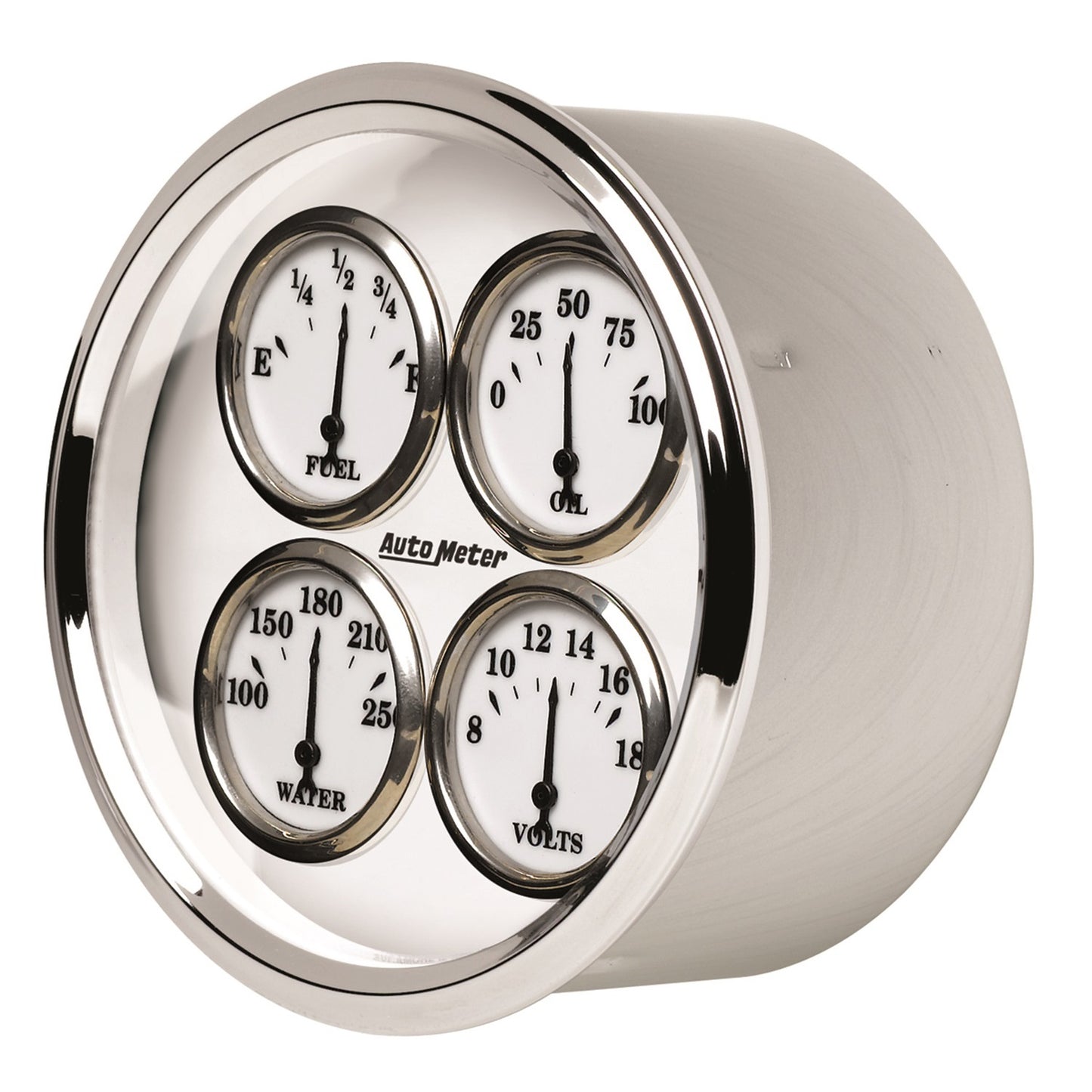 AutoMeter 5 in. QUAD GAUGE 100 PSI/100-250 Fahrenheit/8-18V/0-90 O OLD-TYME WHITE II 1213