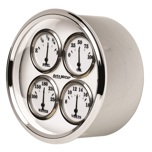 AutoMeter 5 in. QUAD GAUGE 100 PSI/100-250 Fahrenheit/8-18V/0-90 O OLD-TYME WHITE II 1213