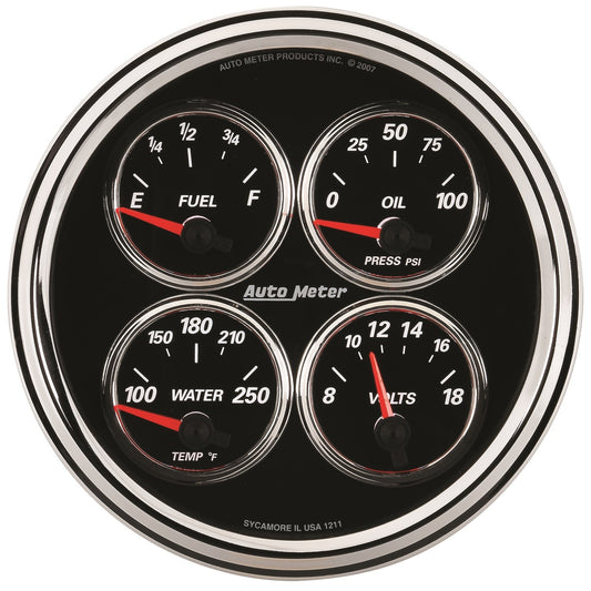AutoMeter 5 in. QUAD GAUGE 100 PSI/100-250 Fahrenheit/8-18V/0-90 O DESIGNER BLACK II 1224
