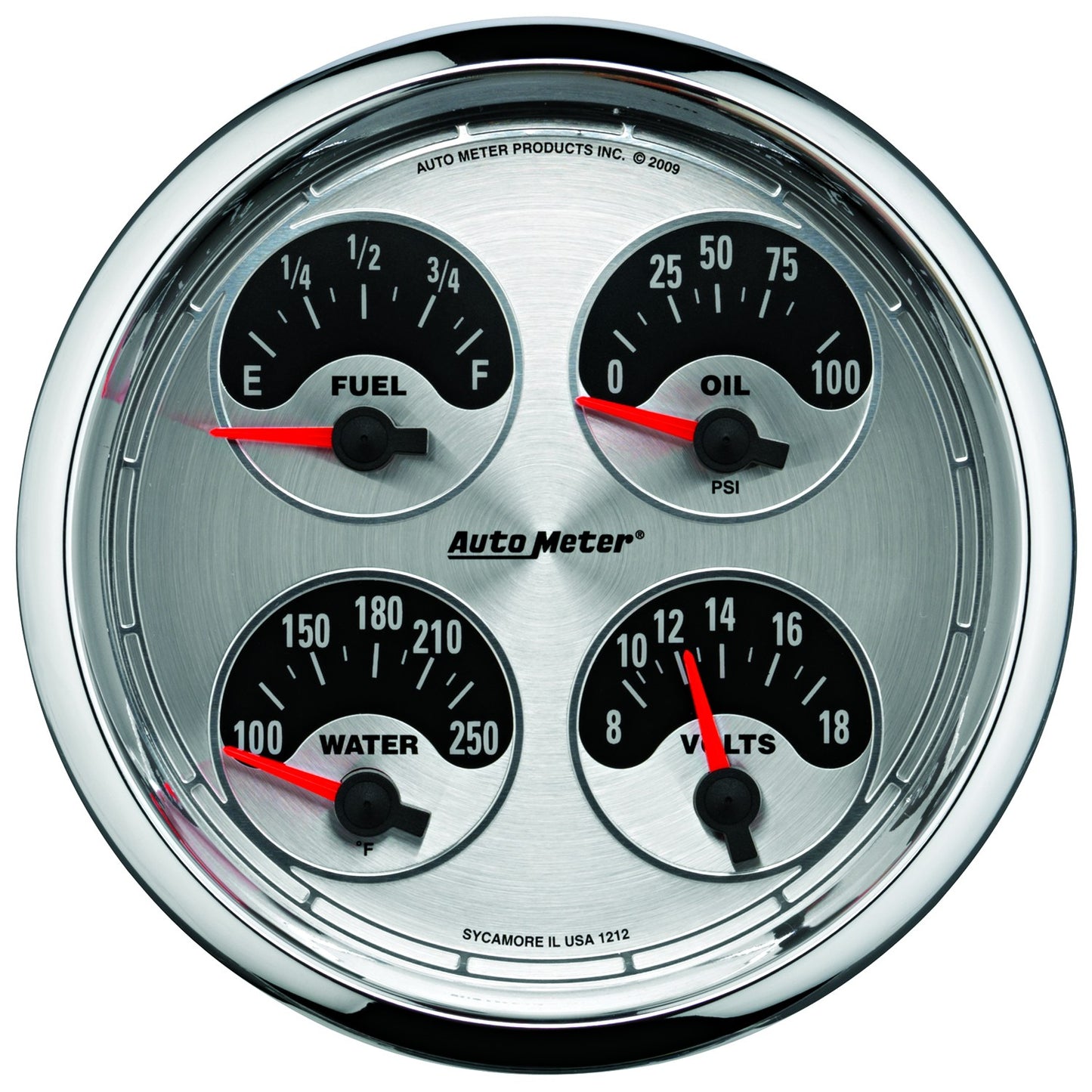 AutoMeter 5 in. QUAD GAUGE 100 PSI/100-250 Fahrenheit/8-18V/0-90 O AMERICAN MUSCLE 1225