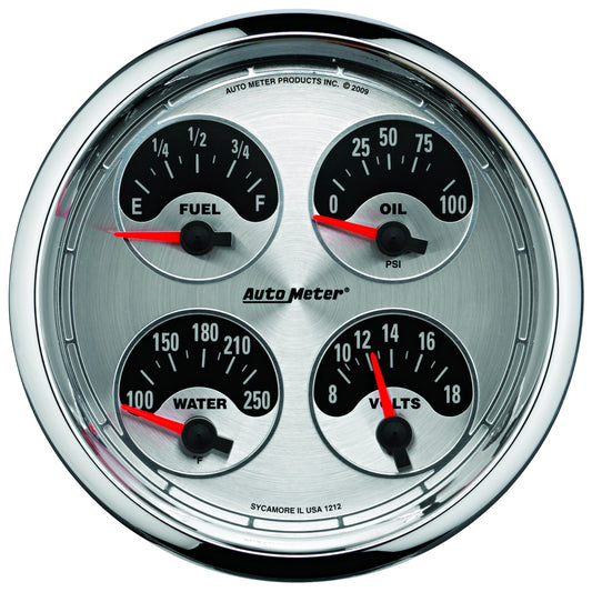 AutoMeter 5 in. QUAD GAUGE 100 PSI/100-250 Fahrenheit/8-18V/0-90 O AMERICAN MUSCLE 1225
