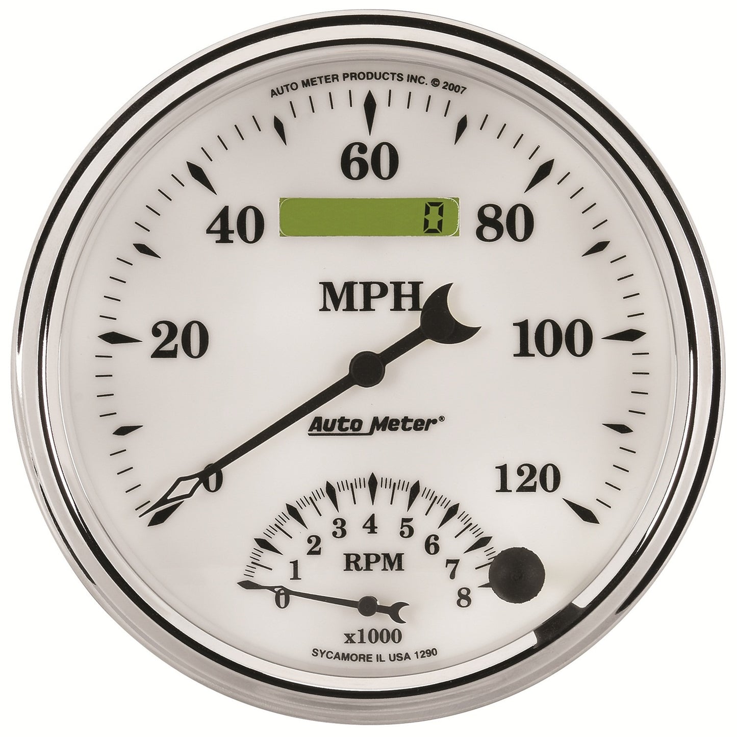 AutoMeter 5 in. TACHOMETER/SPEEDOMETER COMBO 8K RPM/120 MPH OLD-TYME WHITE II 1290