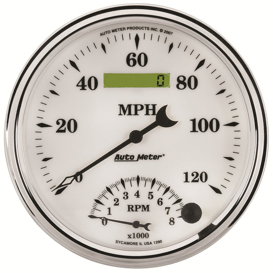 AutoMeter 5 in. TACHOMETER/SPEEDOMETER COMBO 8K RPM/120 MPH OLD-TYME WHITE II 1290