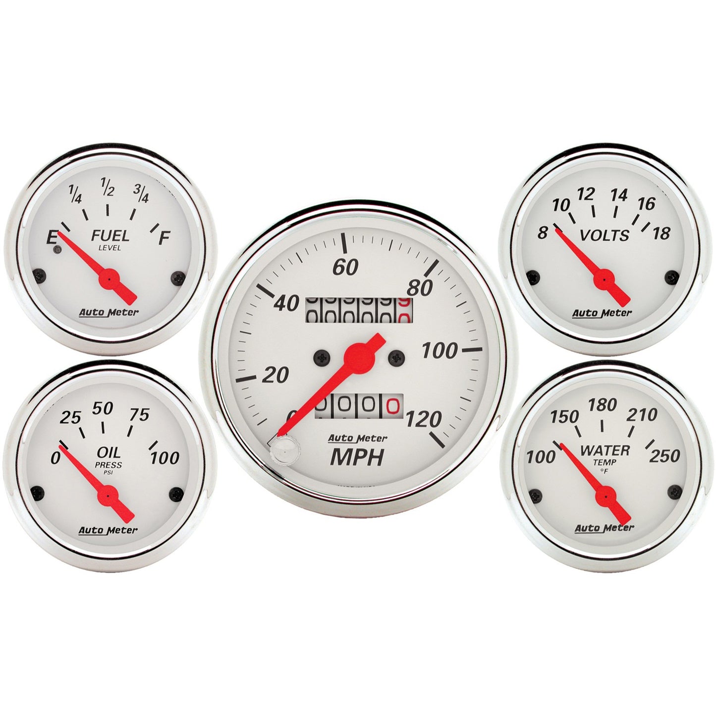 AutoMeter 5 PC. GAUGE KIT 3-1/8 in. & 2-1/16 in. MECH. SPEEDOMETER ARCTIC WHITE 1300