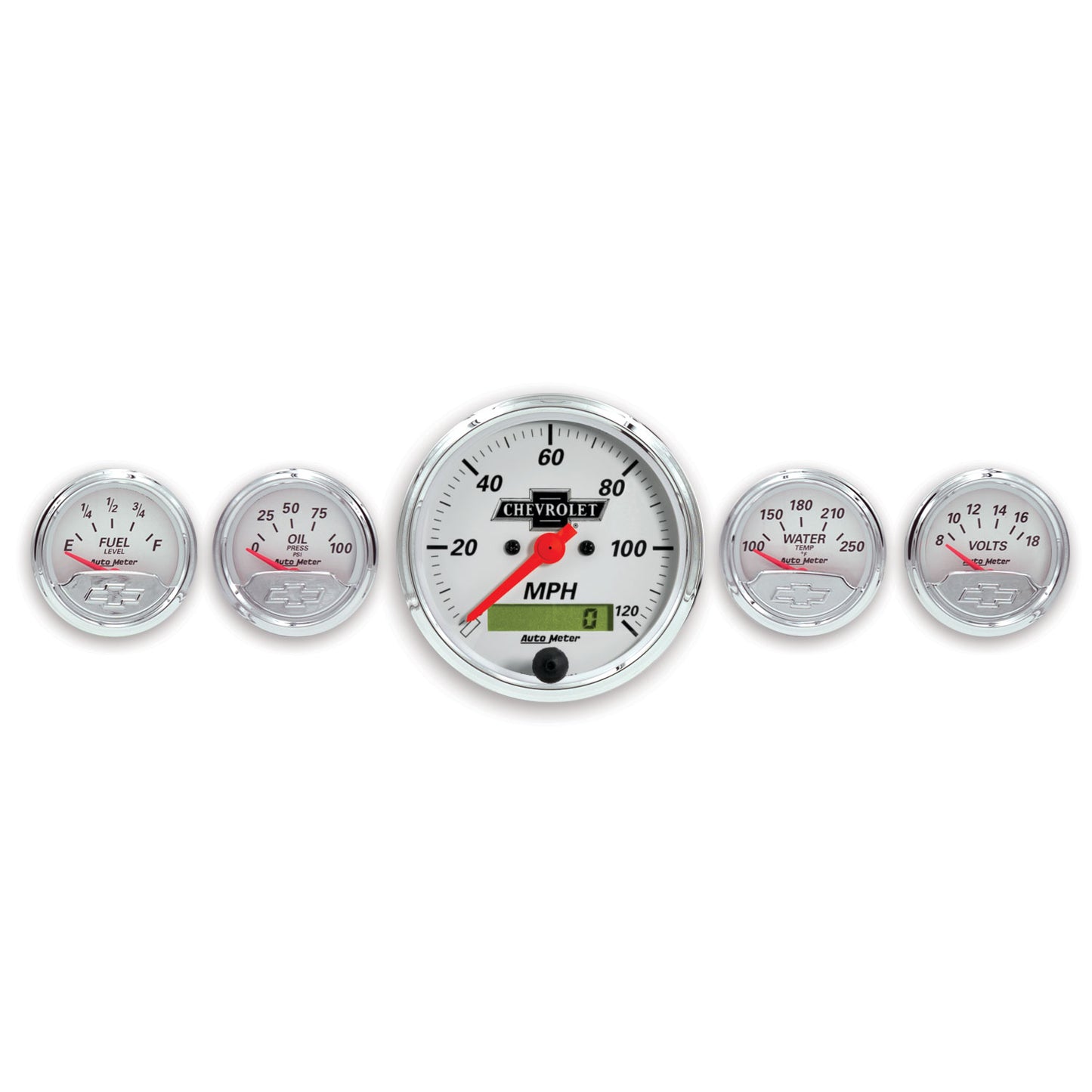 AutoMeter 5 PC. GAUGE KIT 3-1/8 in. & 2-1/16 in. ELEC. SPEEDO. CHEVROLET HERITAGE BOWTIE 1302-00408