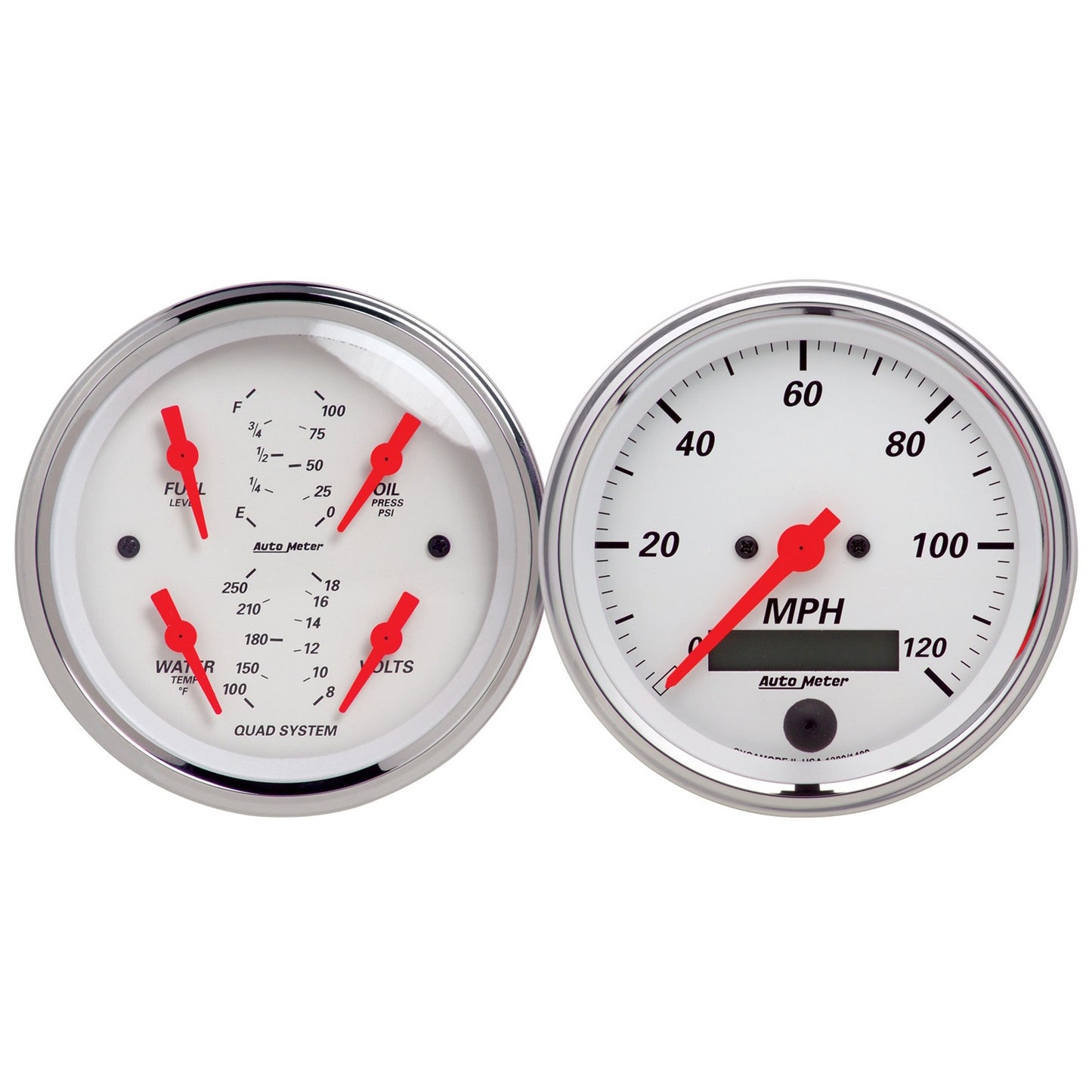 AutoMeter 2 PC. GAUGE KIT 3-3/8 in. QUAD & SPEEDOMETER 240-33 O ARCTIC WHITE 1308