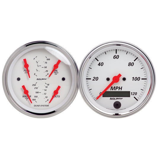 AutoMeter 2 PC. GAUGE KIT 3-3/8 in. QUAD & SPEEDOMETER 240-33 O ARCTIC WHITE 1308