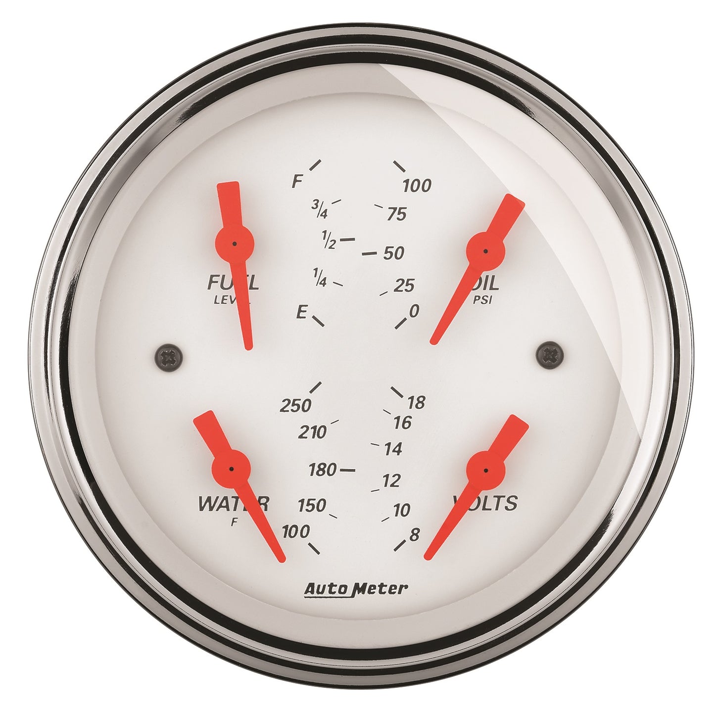 AutoMeter 3-3/8 in. QUAD GAUGE 100 PSI/100-250 Fahrenheit/8-18V/0-90 O ARCTIC WHITE 1314