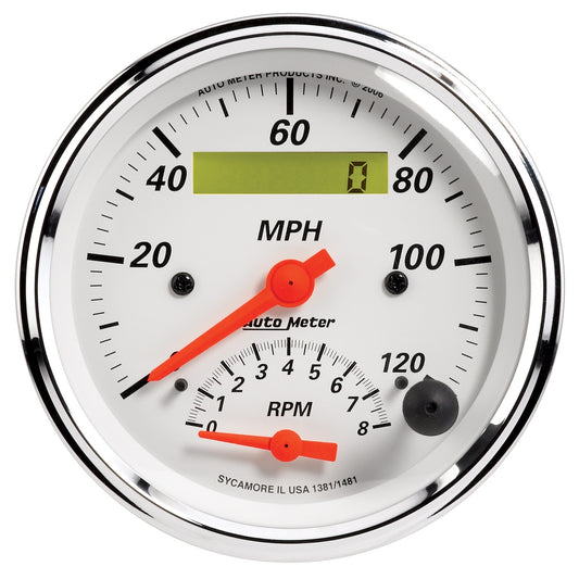 AutoMeter 3-3/8 in. TACHOMETER/SPEEDOMETER COMBO 8K RPM/120 MPH ARCTIC WHITE 1381