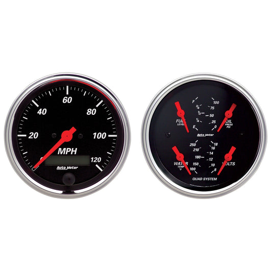 AutoMeter 2 PC. GAUGE KIT 3-3/8 in. QUAD & SPEEDOMETER 240-33 O DESIGNER BLACK 1408