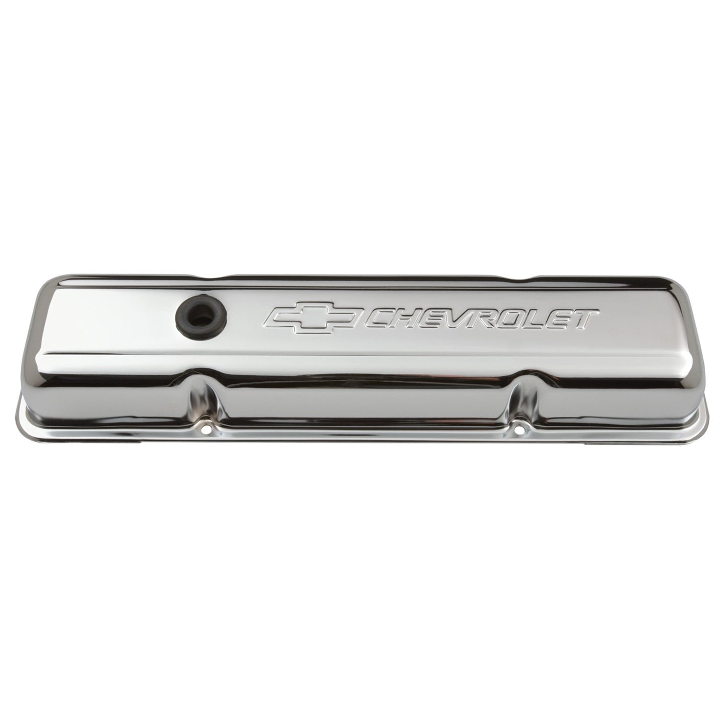 Proform Engine Valve Covers; Stamped Steel; Short; Chrome; w/ Bowtie Logo; Fits SB Chevy 141-102