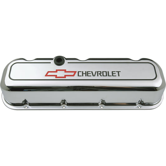 Proform Engine Valve Covers; Tall Style; Die Cast; Chrome with Bowtie Logo; BB Chevy 141-140
