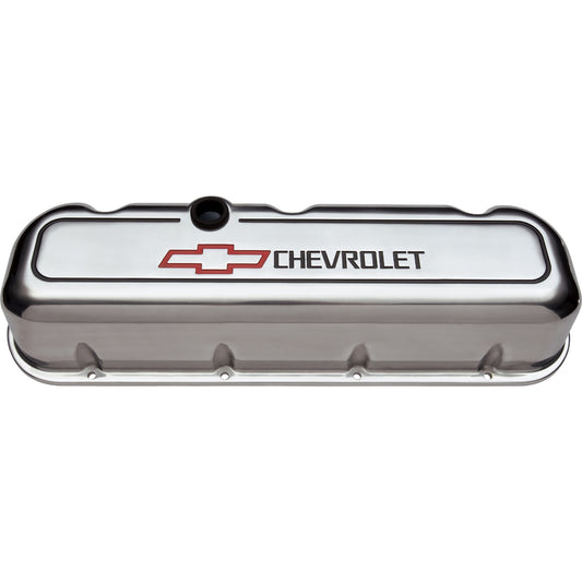 Proform Engine Valve Covers; Tall Style; Die Cast; Polished with Bowtie Logo; BB Chevy 141-142