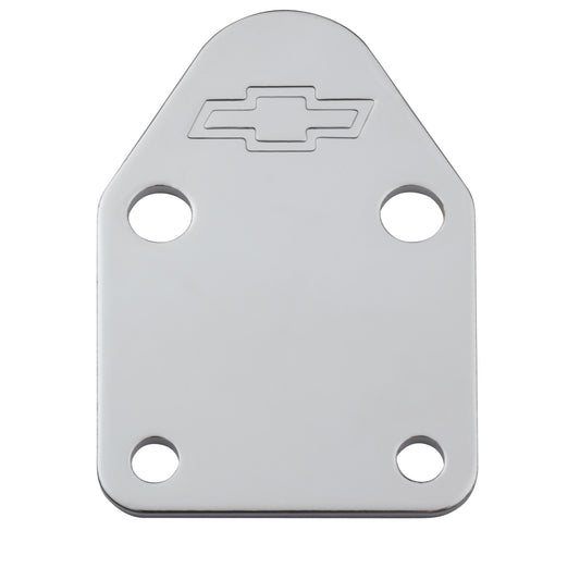 Proform Fuel Pump Block-Off Plate; Chrome with Bowtie Logo; Fits SB Chevy V8 Engines 141-210