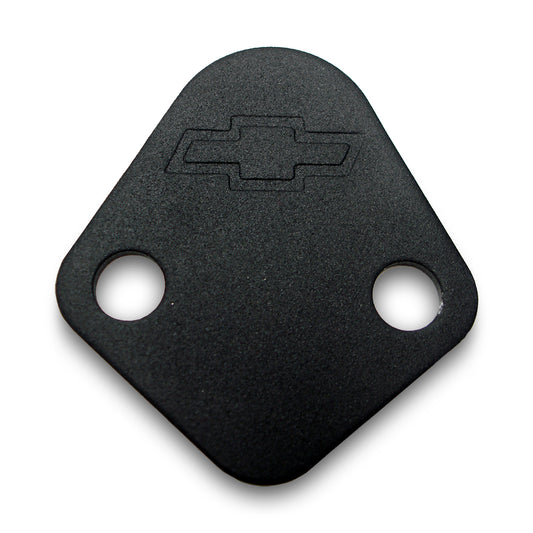 Proform Fuel Pump Block-Off Plate; Blk Crinkle with Bowtie; Fits BB Chevy V8 Engines 141-213