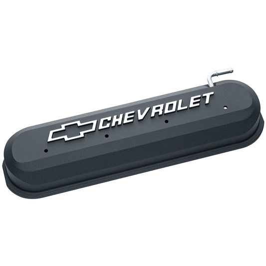 Proform Engine Valve Covers; Slant-Edge Style; Die Cast; Black w/Bowtie Logo; LS Engines 141-262