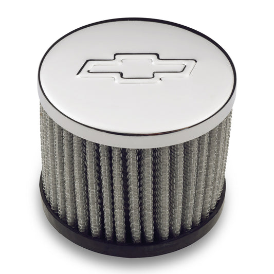 Proform Engine Valve Cover Breather; 3 In Dia; Chevy Logo; Push-In Style w/o Hood;Chrome 141-622