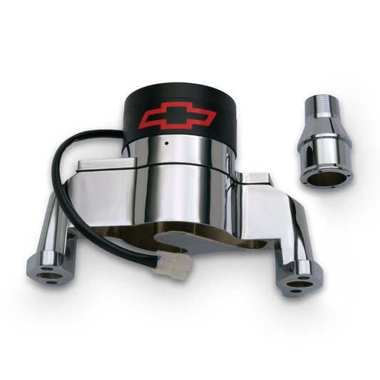 Proform Electric Engine Water Pump; Aluminum; Chrome with Bowtie Logo; Fits SB Chevy 141-650