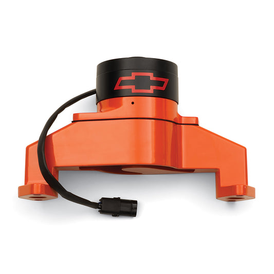 Proform Electric Engine Water Pump; Aluminum; Orange with Bowtie Logo; Fits BB Chevy 141-675