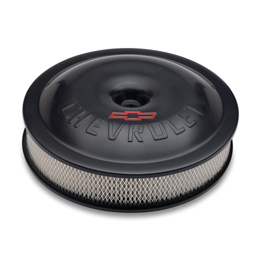 Proform Engine Air Cleaner Kit; Super-Light; 14 Inch; Aluminum; Black; Bowtie/Chevy Logo 141-692