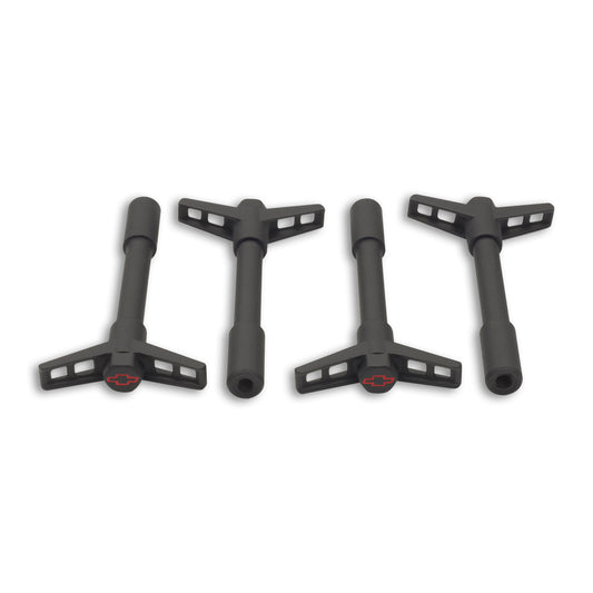 Proform Engine Valve Cover Wing Nuts; Steel; Black; Bowtie Logo; 1/4-20 Thread; 4 Pack 141-756