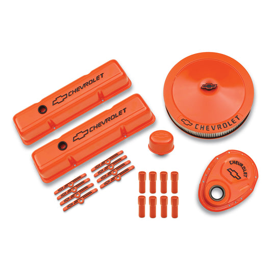 Proform Engine Dress-Up Kit; Orange w/Black Bowtie Logo; Fits SB Block Chevy Engines 141-780