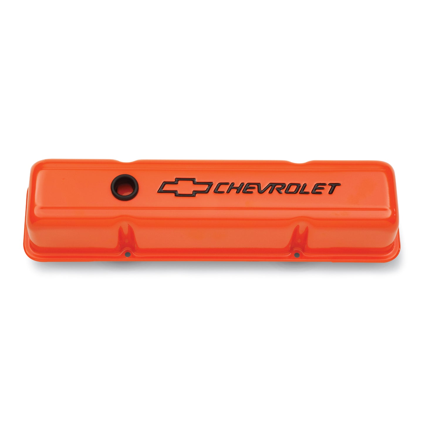 Proform Engine Valve Covers; Stamped Steel; Tall; Orange w/ Bowtie Logo; Fits SB Chevy 141-784