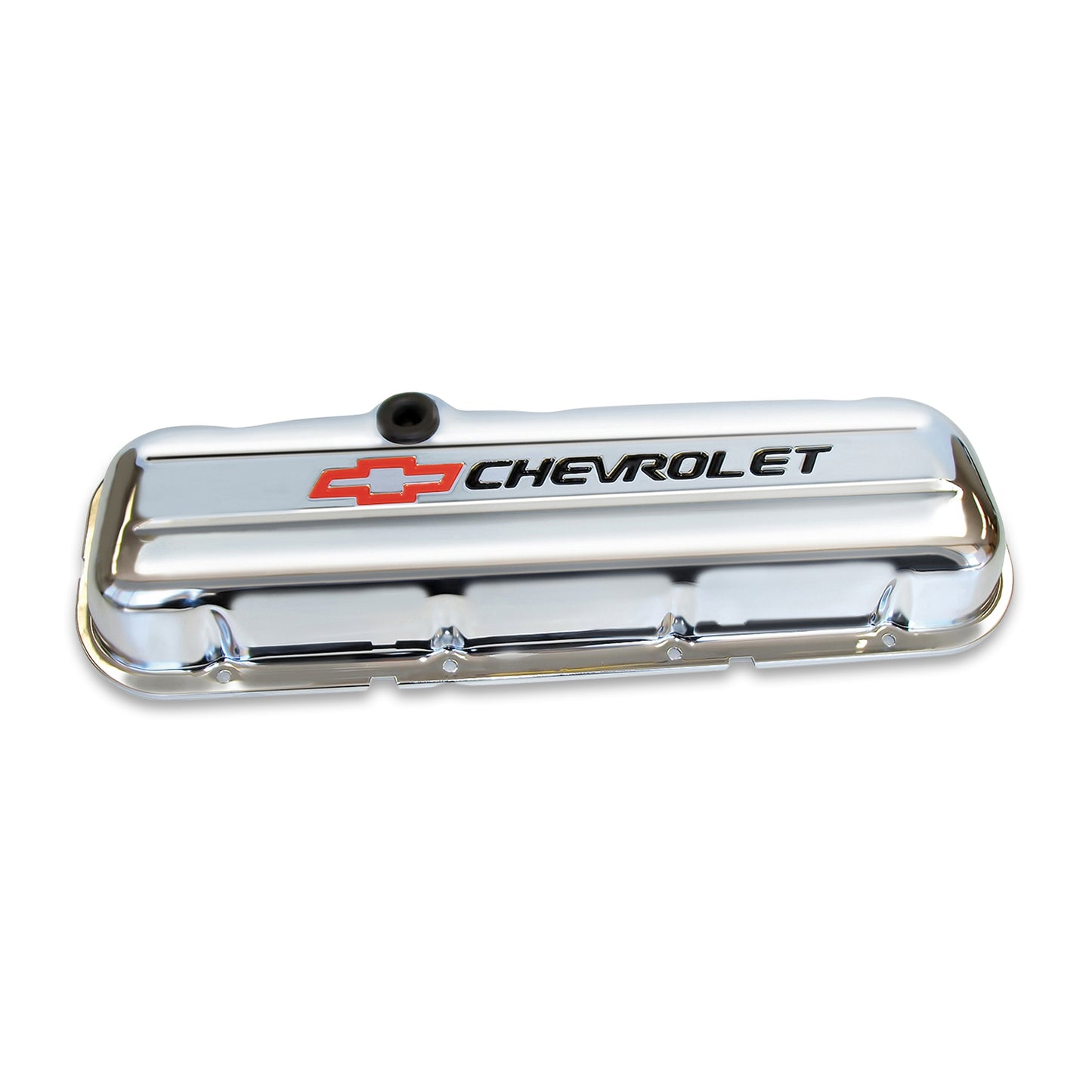 Proform Engine Valve Covers; Stamped Steel; Short; Chrome; w/ Bowtie Logo; Fits BB Chevy 141-812