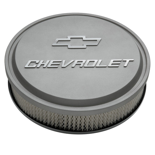 Proform 14" Air Cleaner Kit; Aluminum; Gray Crinkle; Raised Chevy and Bowtie Emblems 141-832
