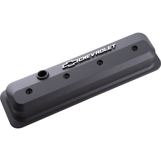 Proform Valve Covers; SBC; 87-Pre LS; Ctr Bolt; Tall; Alum; Blk Crinkle; Raised Emblems 141-840