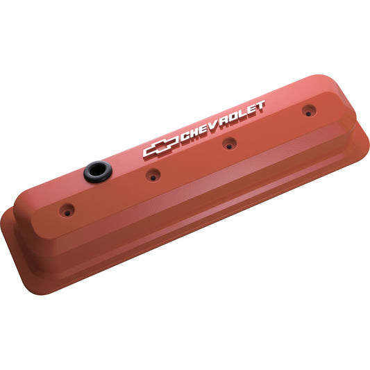Proform Valve Covers; SBC; 87-Pre LS; Ctr Bolt; Tall; Alum; Orange; Raised Emblems 141-841