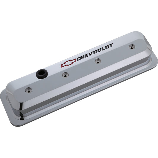 Proform Valve Covers; SBC; 87-Pre LS; Ctr Bolt; Tall; Alum; Chrome; Recessed Emblems 141-844