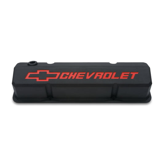 Proform Valve Covers; Slant-Edge Tall; Die Cast; Black w/Recessed Bowtie Logo; SB Chevy 141-928