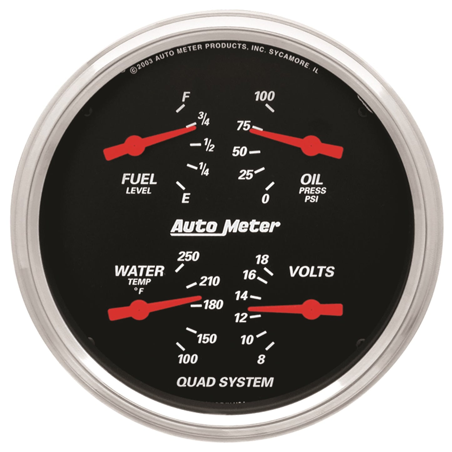 AutoMeter 5 in. QUAD GAUGE 100 PSI/100-250 Fahrenheit/8-18V/0-90 O DESIGNER BLACK 1419