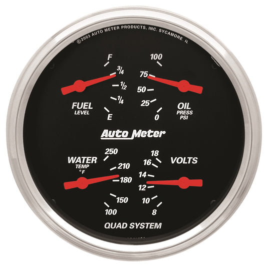 AutoMeter 5 in. QUAD GAUGE 100 PSI/100-250 Fahrenheit/8-18V/0-90 O DESIGNER BLACK 1419