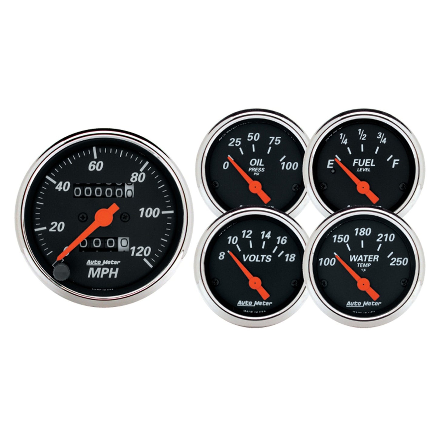 AutoMeter 5 PC. GAUGE KIT 3-1/8 in. & 2-1/16 in. MECH. SPEEDOMETER DESIGNER BLACK 1420