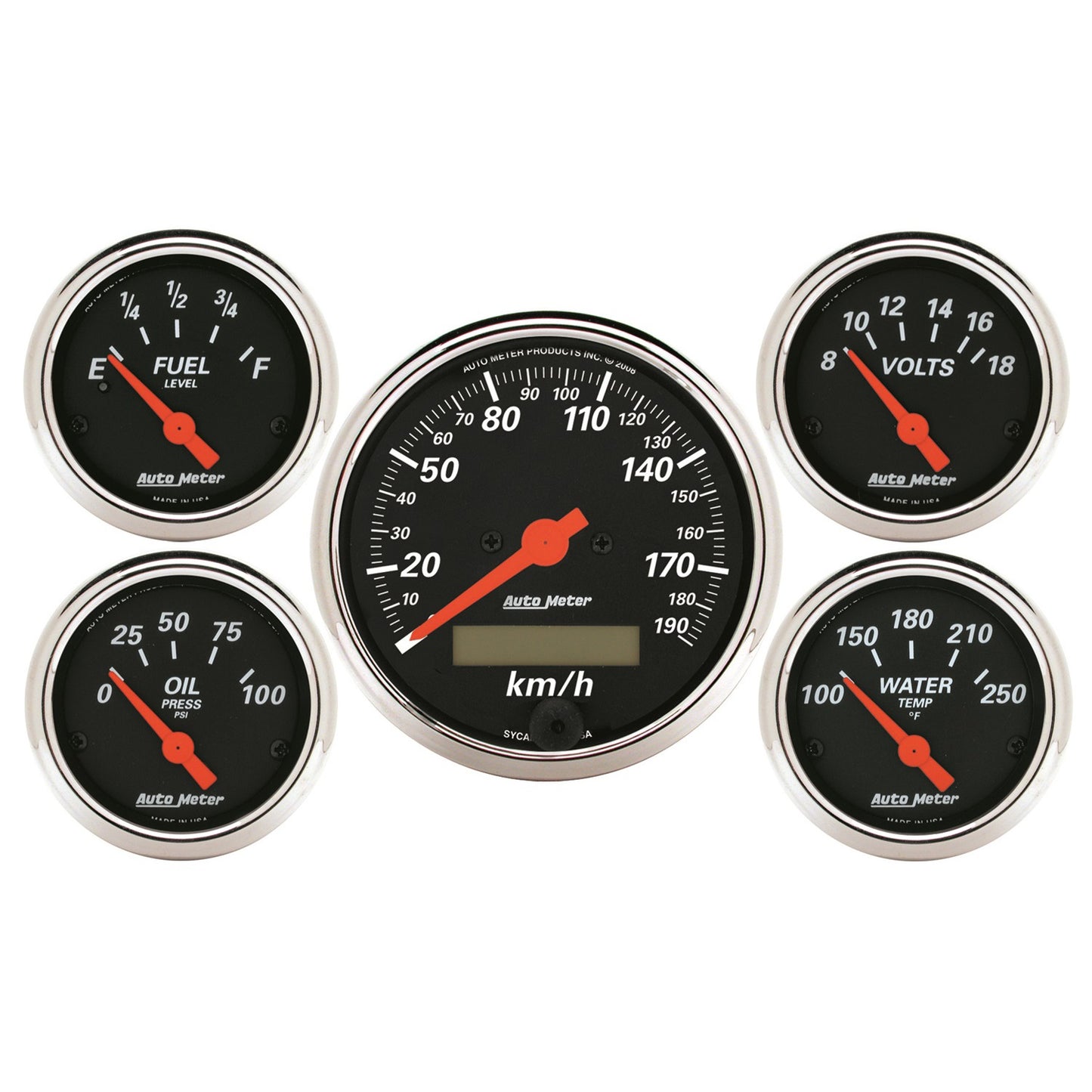 AutoMeter 5 PC. GAUGE KIT 3-1/8 in. & 2-1/16 in. ELEC. KM/H SPEEDOMETER DESIGNER BLACK 1421-M